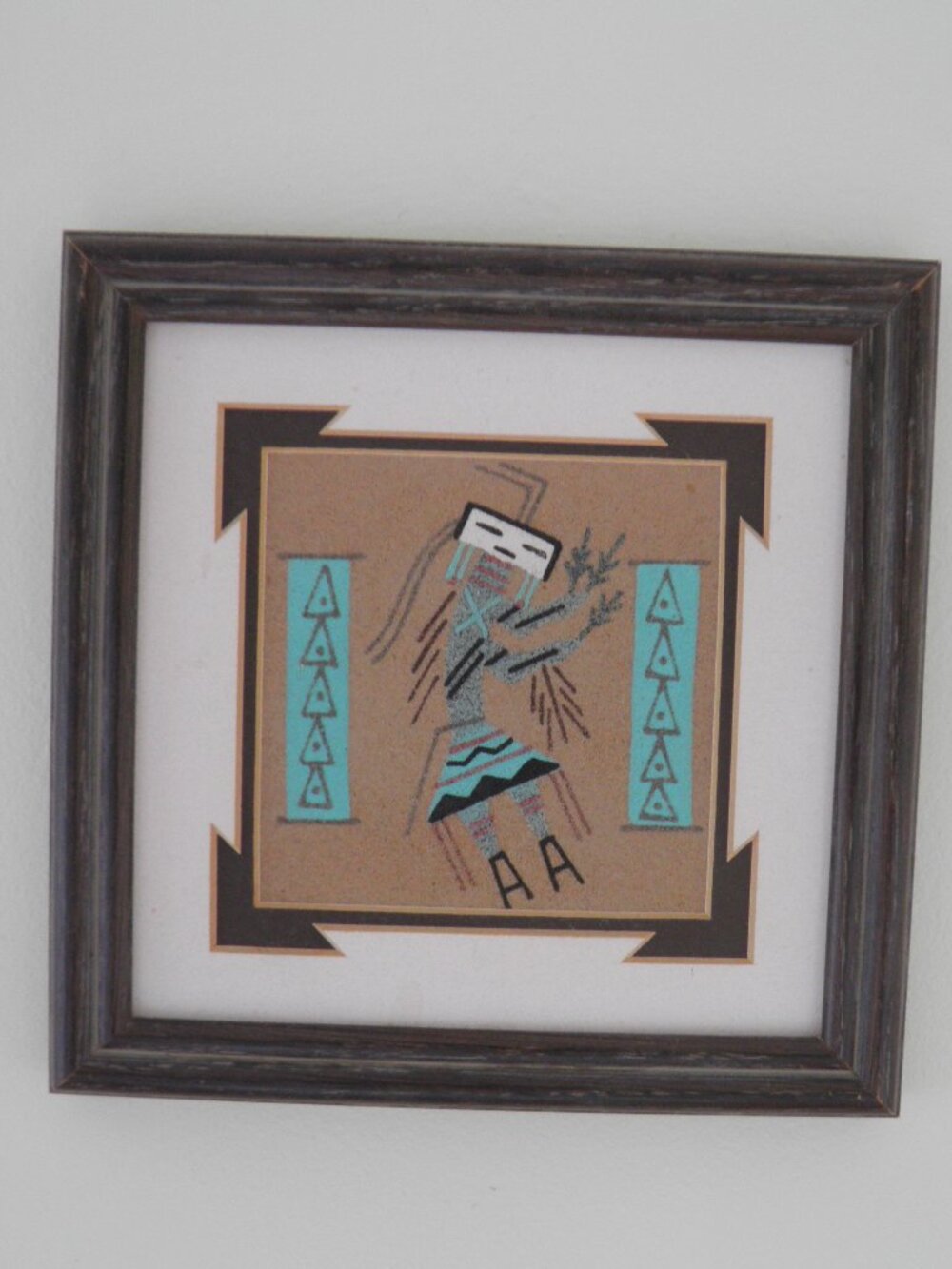 Vintage Navajo Sand Art 7" x 7" Framed